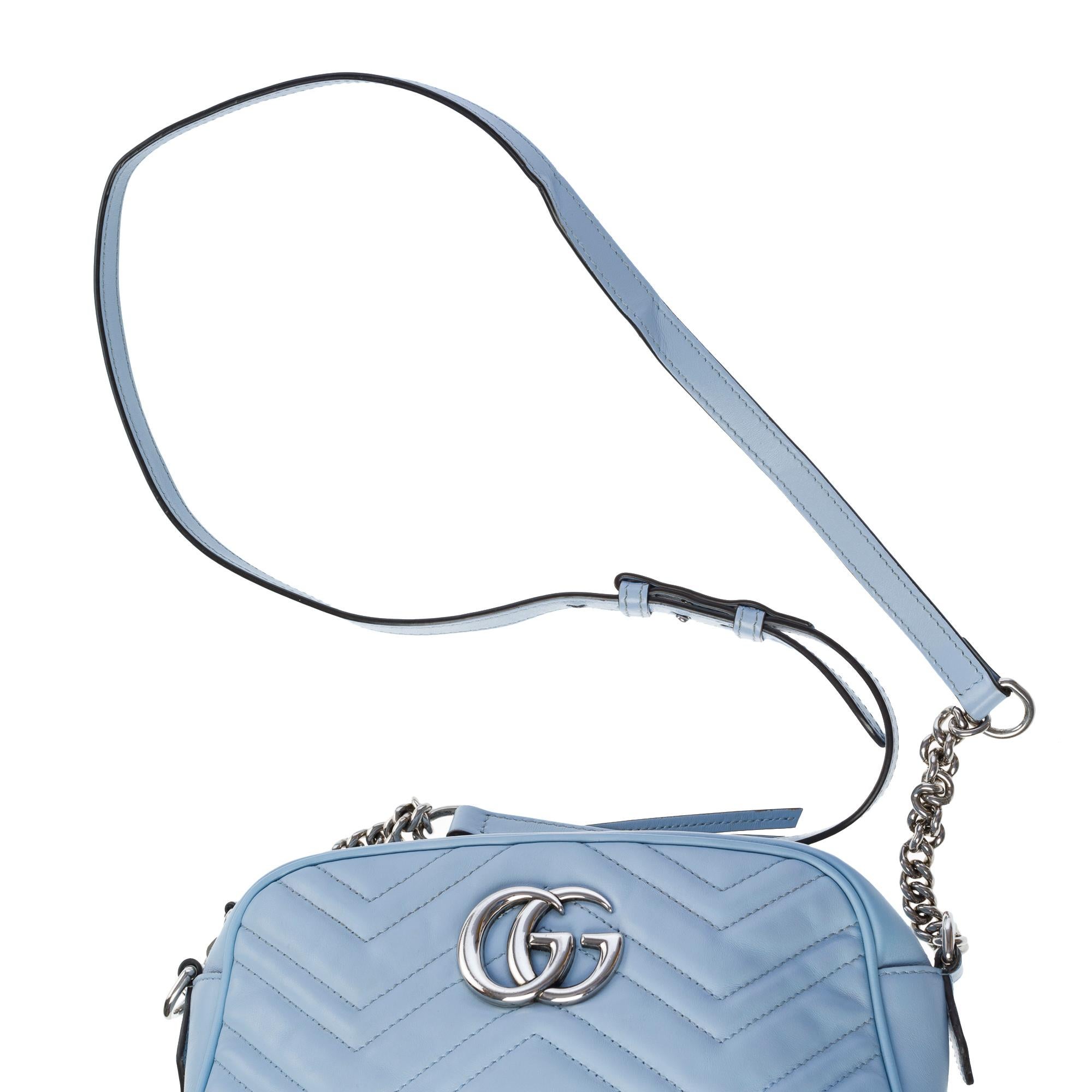 Gucci GG Marmont shoulder bag in light blue quilted leather , SHW 5