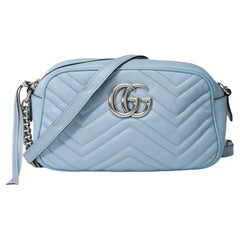 Gucci GG Marmont shoulder bag in light blue quilted leather , SHW