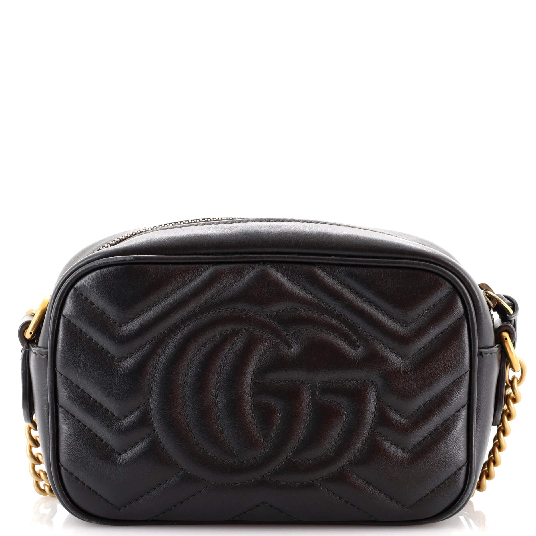 Black Gucci GG Marmont Shoulder Bag Matelasse Leather Mini