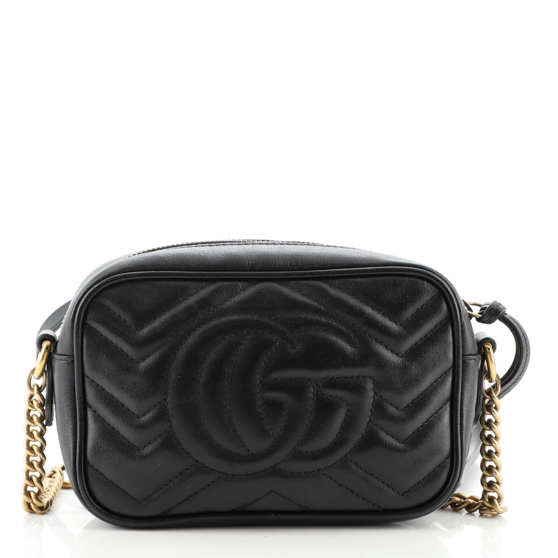 Black Gucci GG Marmont Shoulder Bag Matelasse Leather Mini