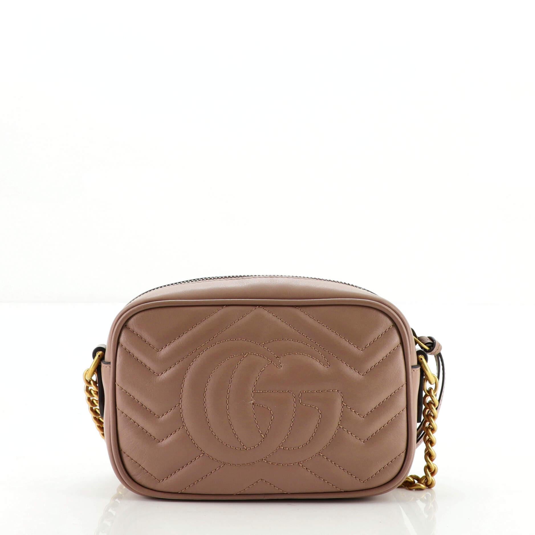 Brown Gucci GG Marmont Shoulder Bag Matelasse Leather Mini