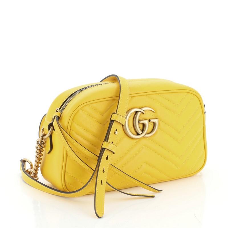Yellow Gucci GG Marmont Shoulder Bag Matelasse Leather Small