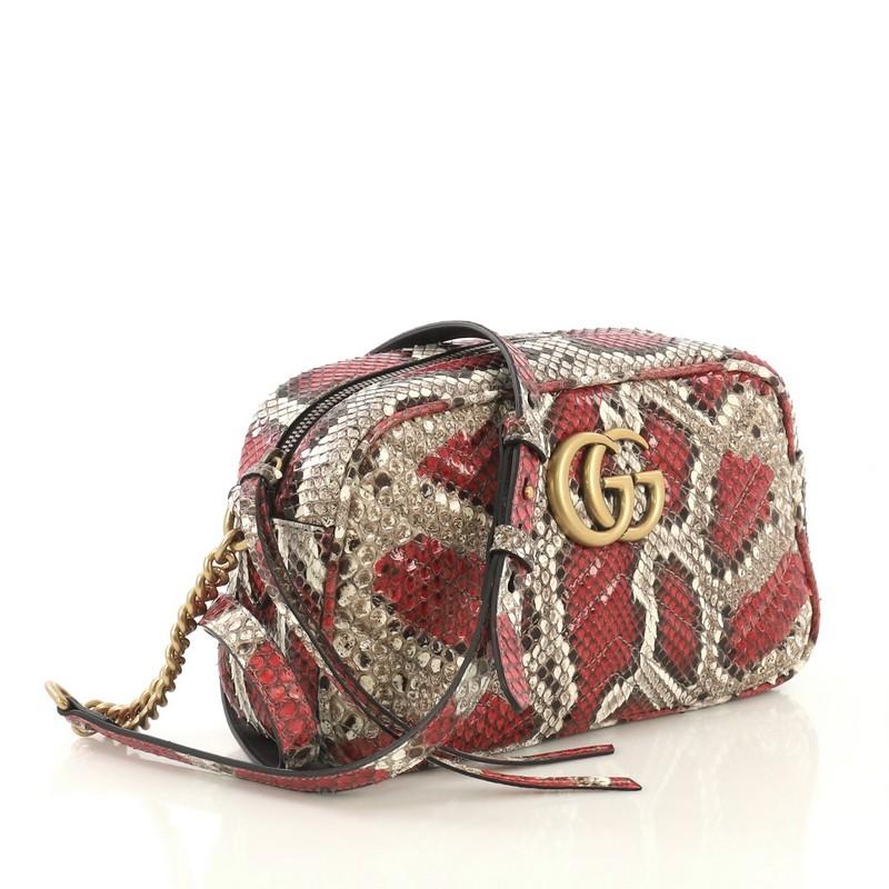 Brown Gucci GG Marmont Shoulder Bag Matelasse Python Small