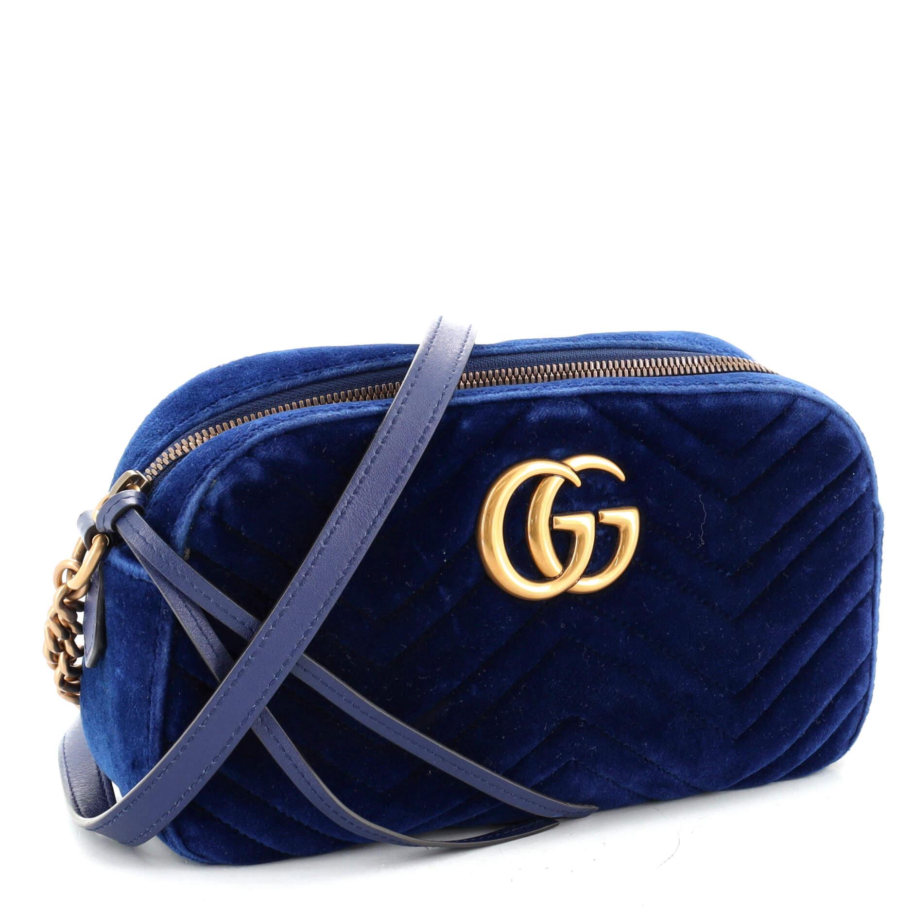Black Gucci GG Marmont Shoulder Bag Matelasse Velvet Small