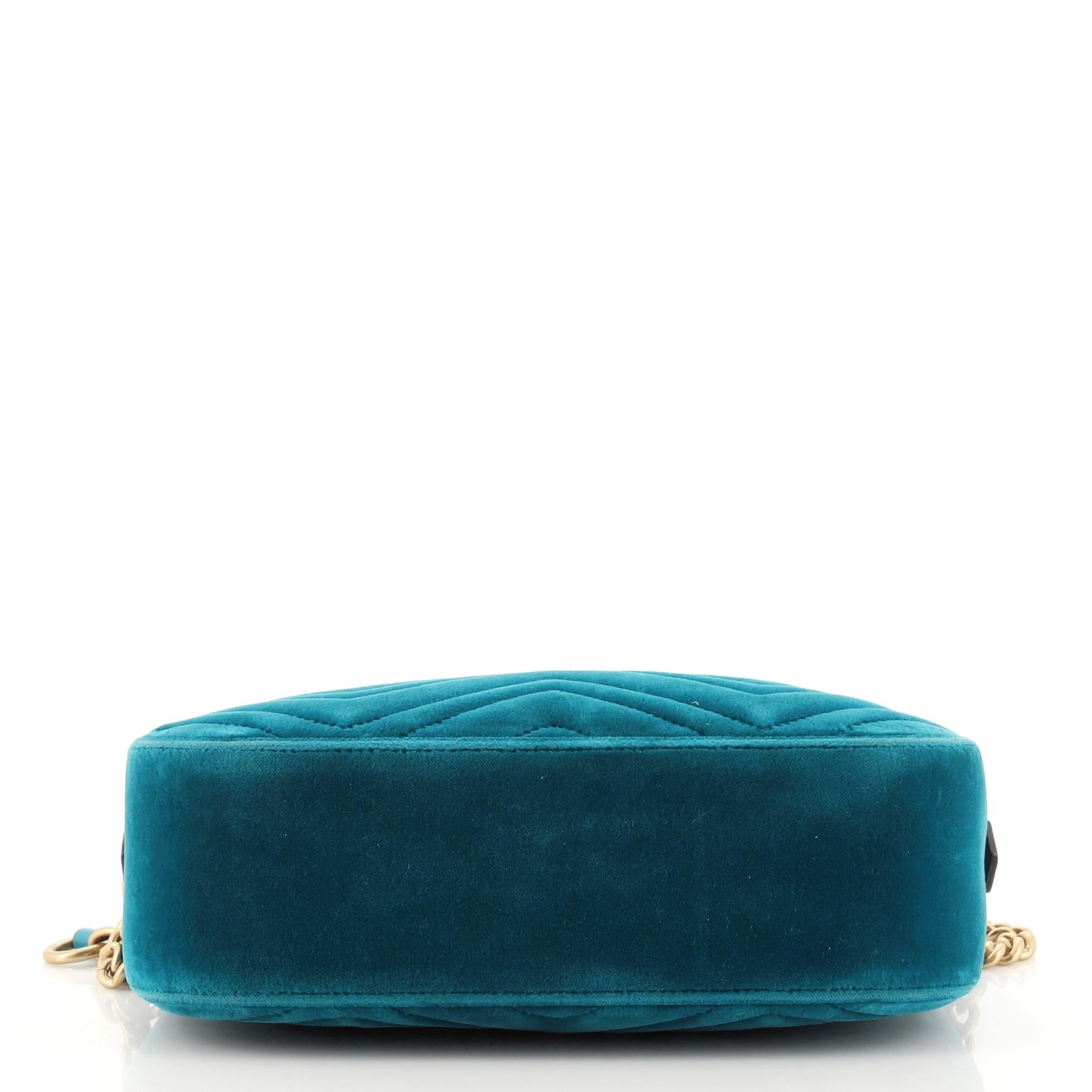 Blue Gucci GG Marmont Shoulder Bag Matelasse Velvet Small