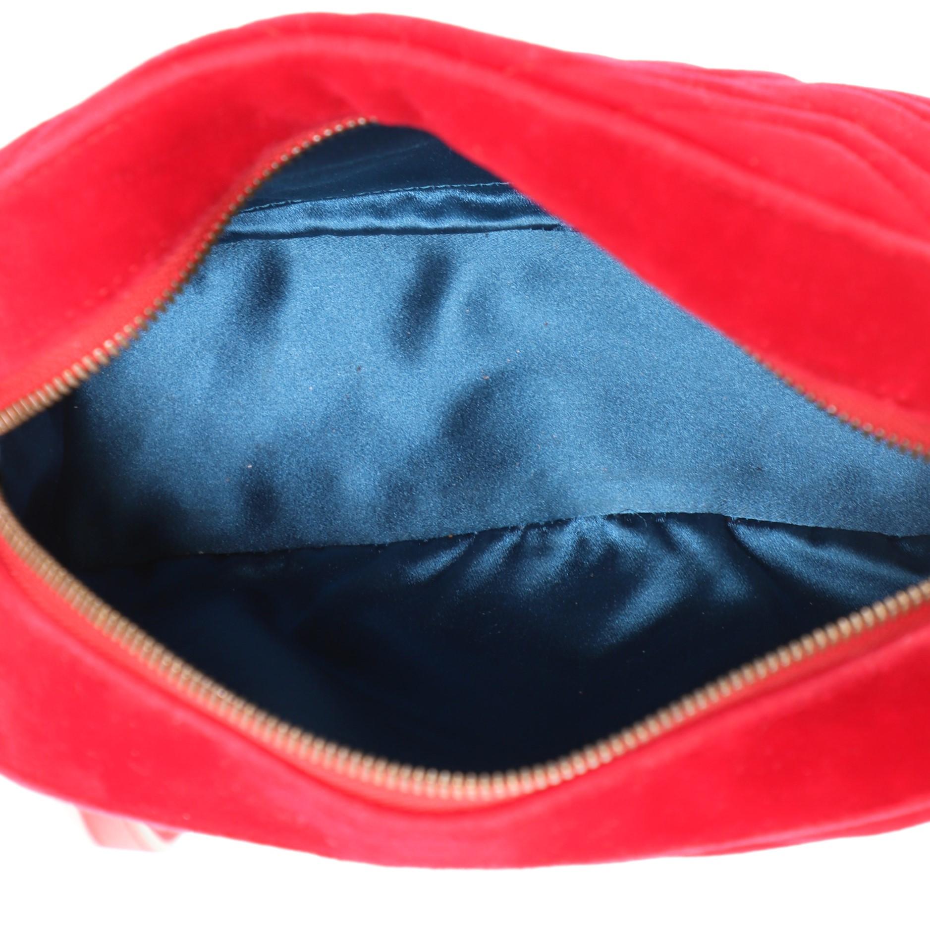 Red Gucci GG Marmont Shoulder Bag Matelasse Velvet Small