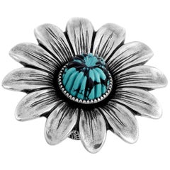 Gucci GG Marmont Silver and Turquoise Resin Flower Ring