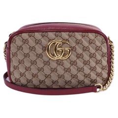 Gucci GG Marmont Small Camera Bag in Beige GG Canvas with Red Leather Trim