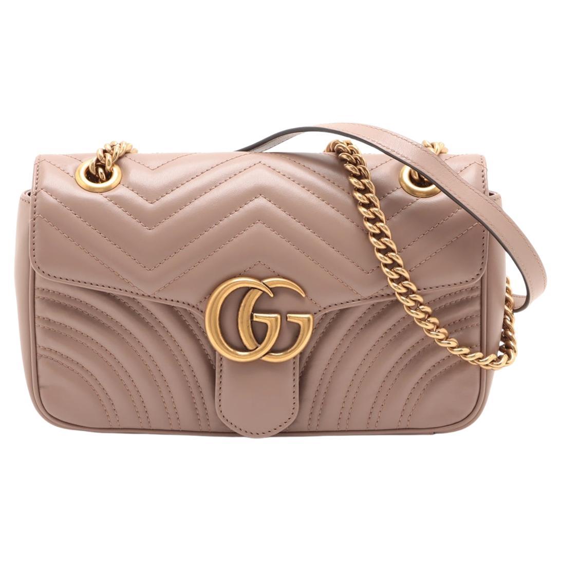 Gucci GG Marmont Small Chevron Leather Flap Bag Beige For Sale