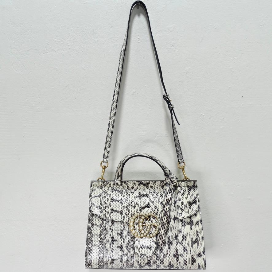 Gray Gucci GG Marmont Small Pearly Snakeskin Top-Handle Satchel Bag For Sale