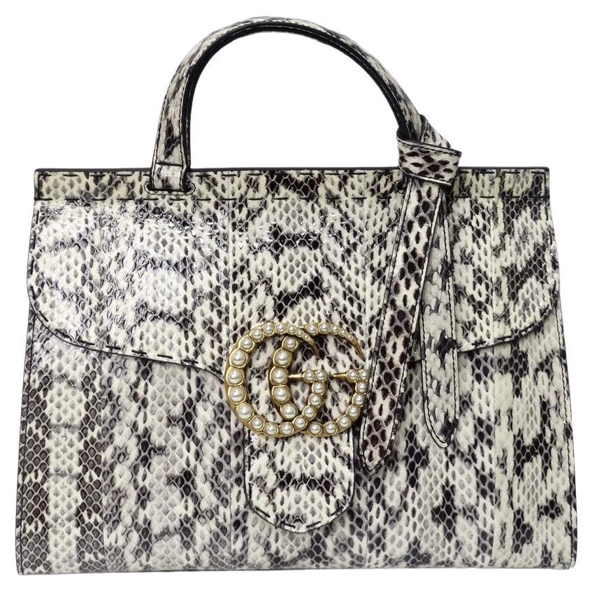 Gucci GG Marmont Small Pearly Snakeskin Top-Handle Satchel Bag For Sale