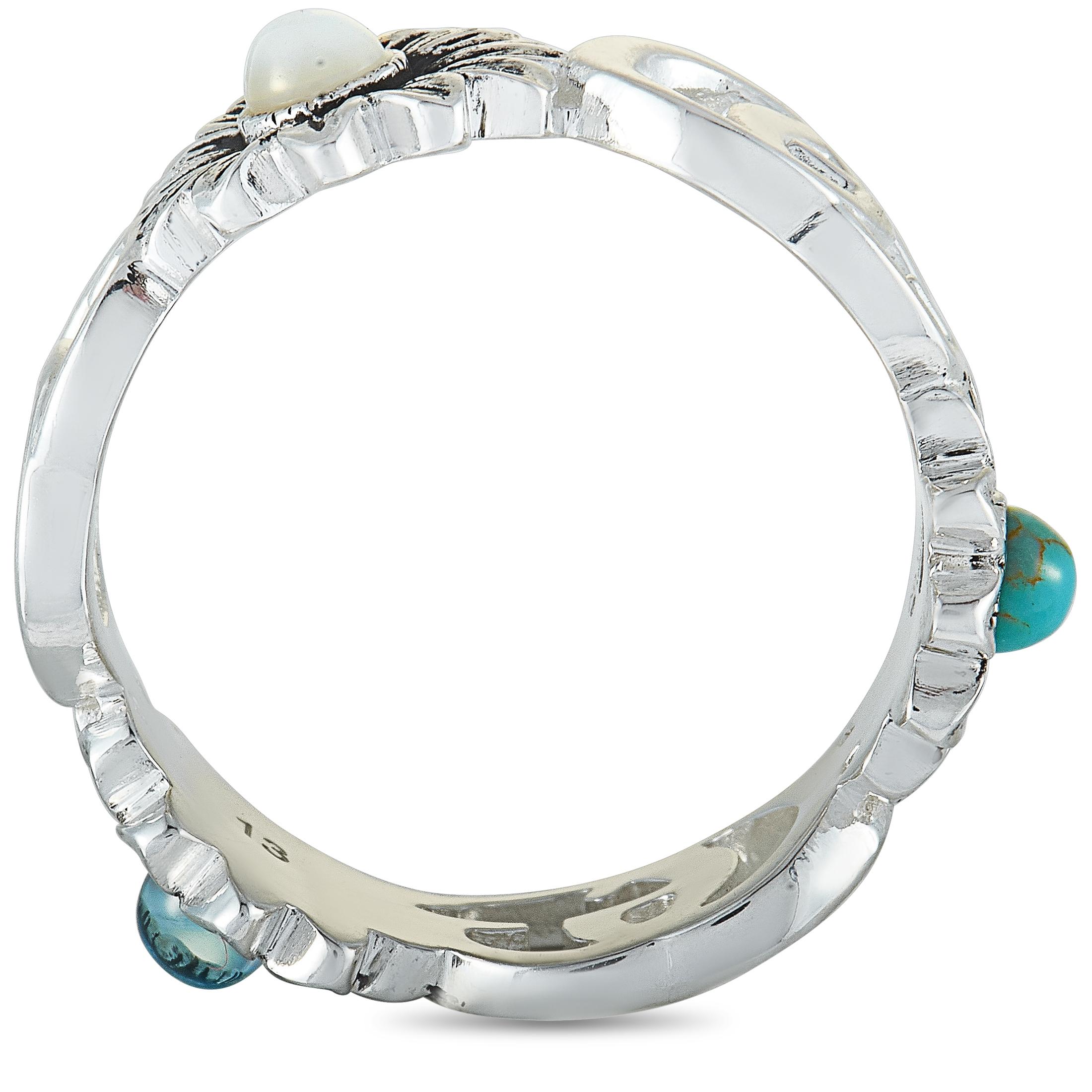 Gucci GG Marmont Sterling Silver Blue Topaz and Turquoise and Mother of Pearl In New Condition In Southampton, PA