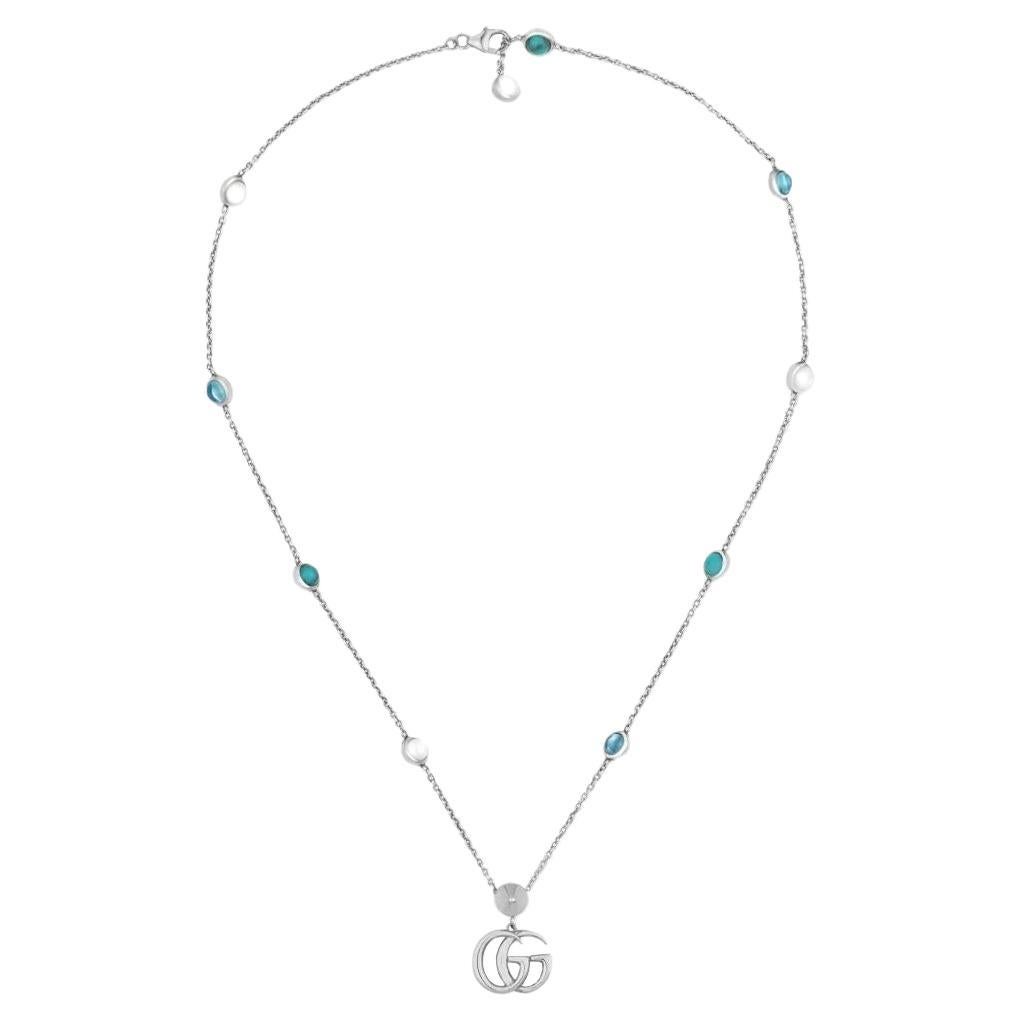 Gucci GG Marmont Sterling Silver Double G Mother of Pearl Necklace YBB527399001 For Sale