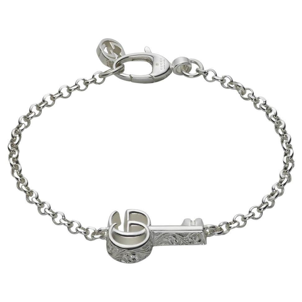 Gucci Gg Marmont Sterling Silver Key Charm Bracelet Size 17 YBA632207002
