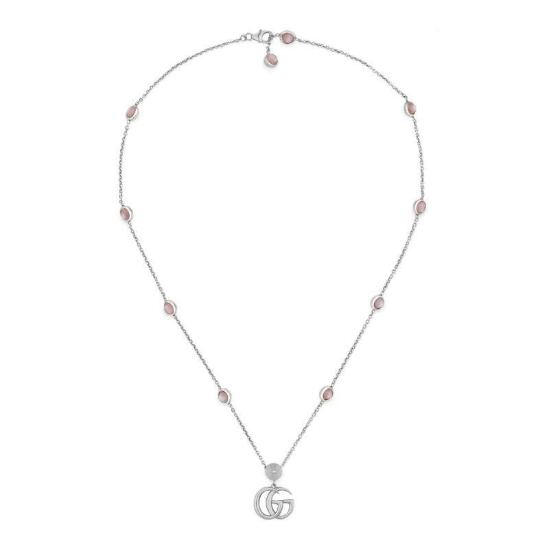 Gucci GG Marmont Sterling Silver Pink Mother of Pearl Necklace YBB527399002

The stunning pink mother of pearl GG Marmont necklace is a true statement piece for those lovers of luxurious jewellery designs. The necklace has been crafted from sterling