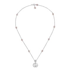 Gucci Gg Marmont Sterling Silver Pink Mother of Pearl Necklace YBB527399002