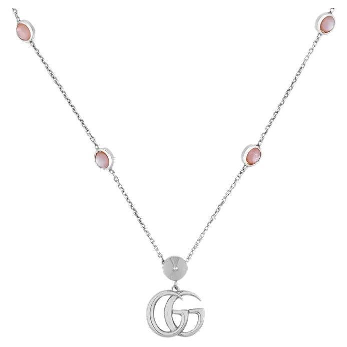 Gucci Gg Marmont Sterling Silver Pink Mother of Pearl Necklace YBB527399002 For Sale