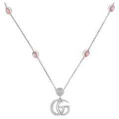 Gucci Gg Marmont Sterling Silver Pink Mother of Pearl Necklace YBB527399002
