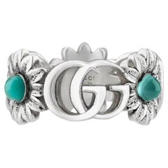 Gucci GG Marmont Sterling Silver Turquoise Flower Band Ring YBC527394001