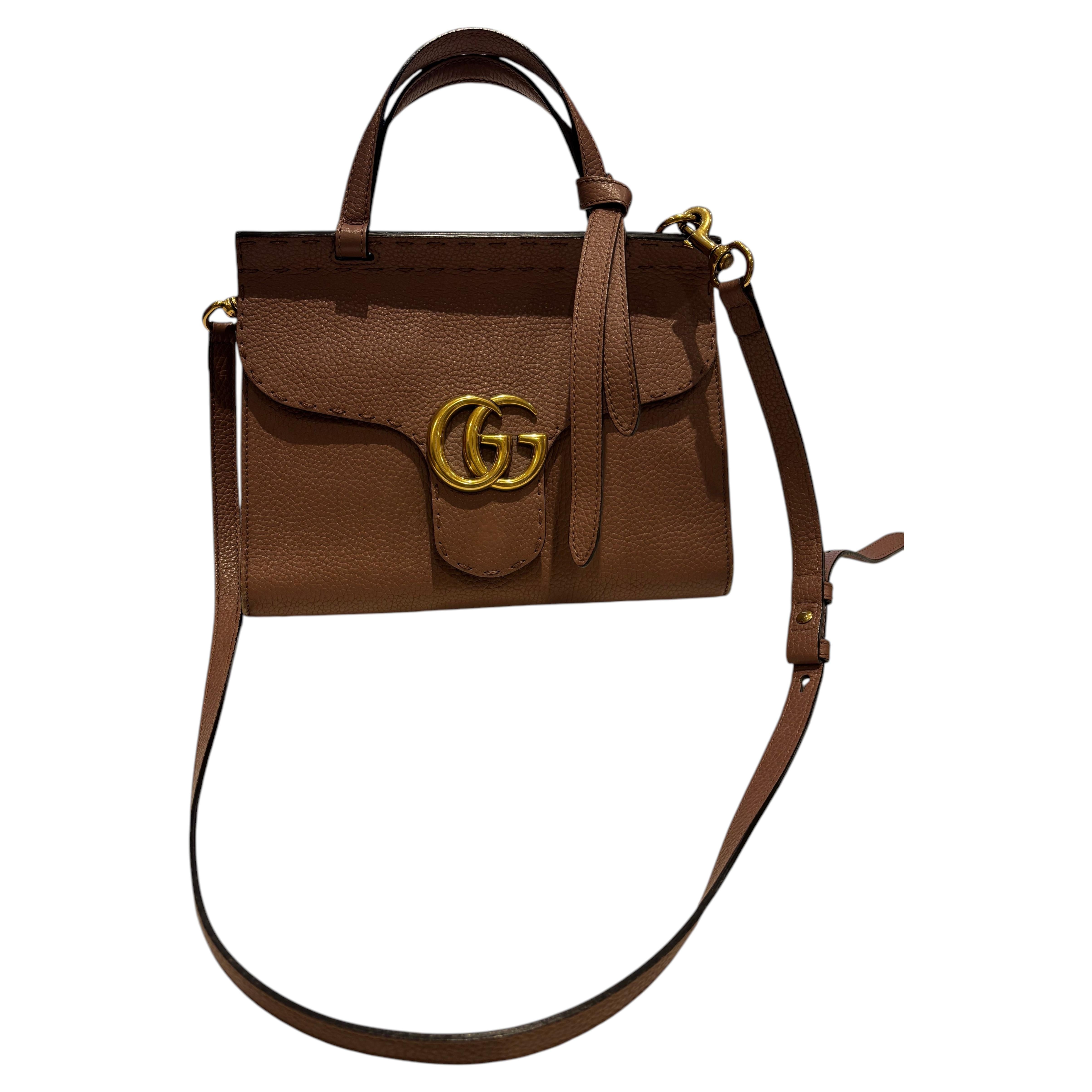 GUCCI GG Marmont Textured Calfskin Leather Top Handle/Crossbody Bag w/Dust Bag For Sale