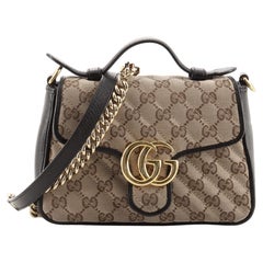Gucci GG Marmont Top Handle Flap Bag Diagonal Quilted GG Canvas Mini