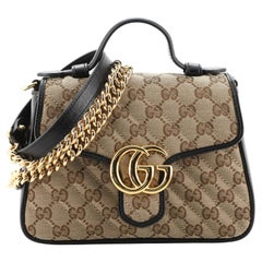 Gucci GG Marmont Top Handle Flap Bag Diagonal Quilted GG Canvas Mini