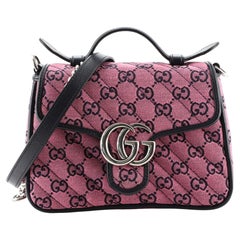 Gucci GG Marmont Top Handle Flap Bag Diagonal Quilted GG Canvas Mini