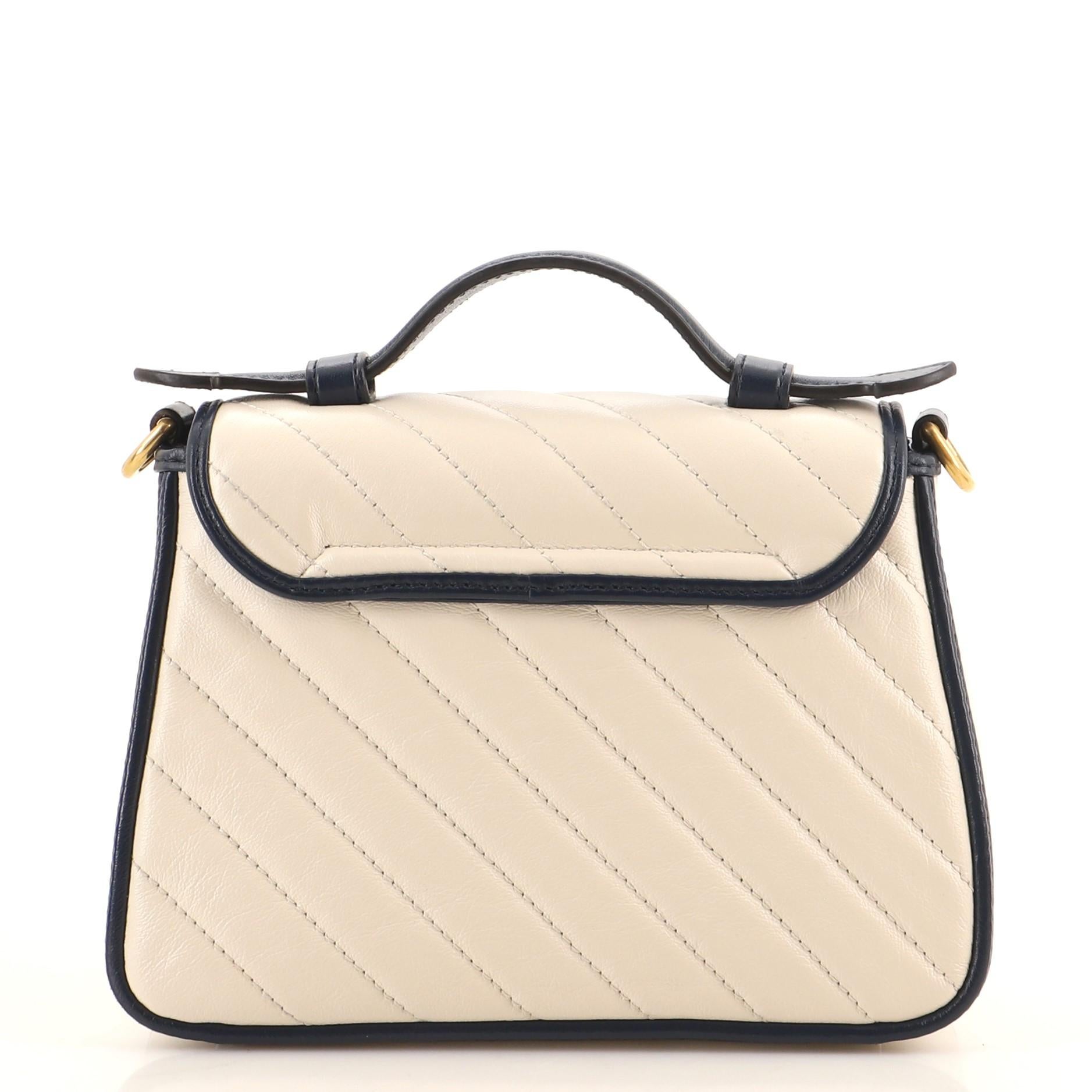Gucci GG Marmont Top Handle Flap Bag Diagonal Quilted Leather Mini In Good Condition In NY, NY