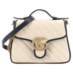 Gucci GG Marmont Top Handle Flap Bag Diagonal Quilted Leather Mini