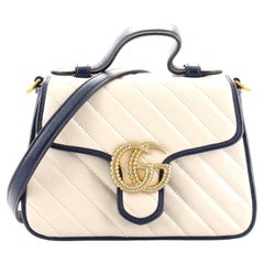 Gucci GG Marmont Top Handle Flap Bag Diagonal Quilted Leather Mini