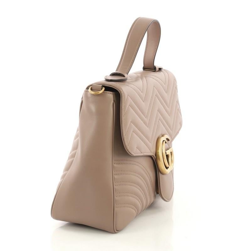 Brown Gucci GG Marmont Top Handle Flap Bag Matelasse Leather Medium