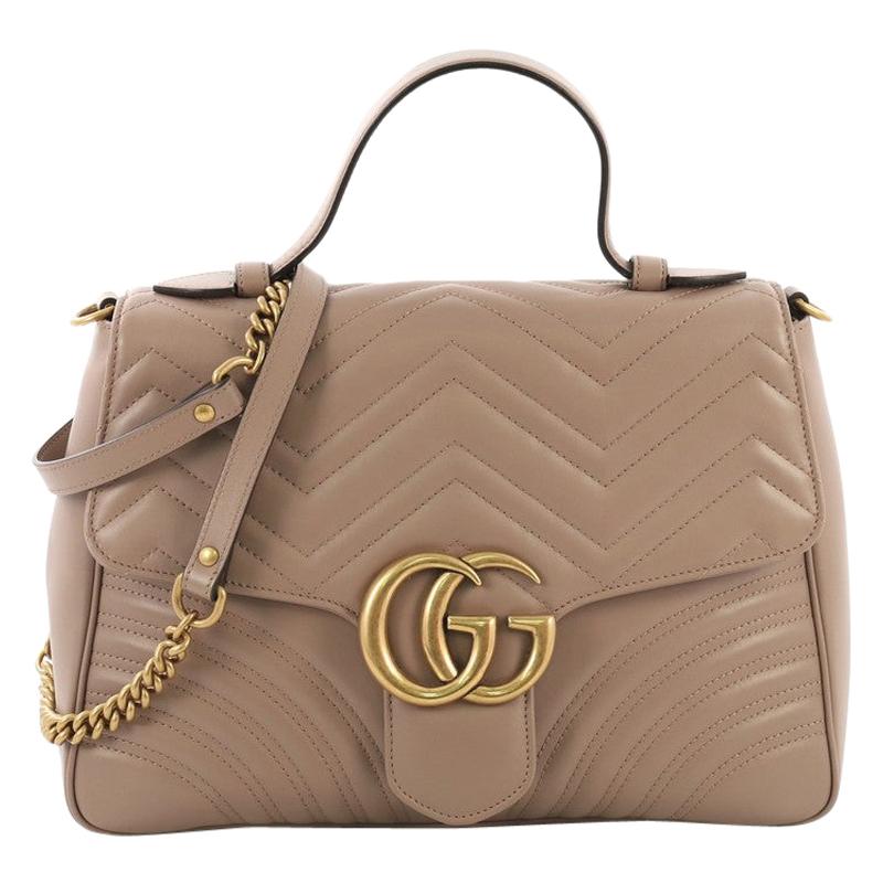 Gucci GG Marmont Top Handle Flap Bag Matelasse Leather Medium