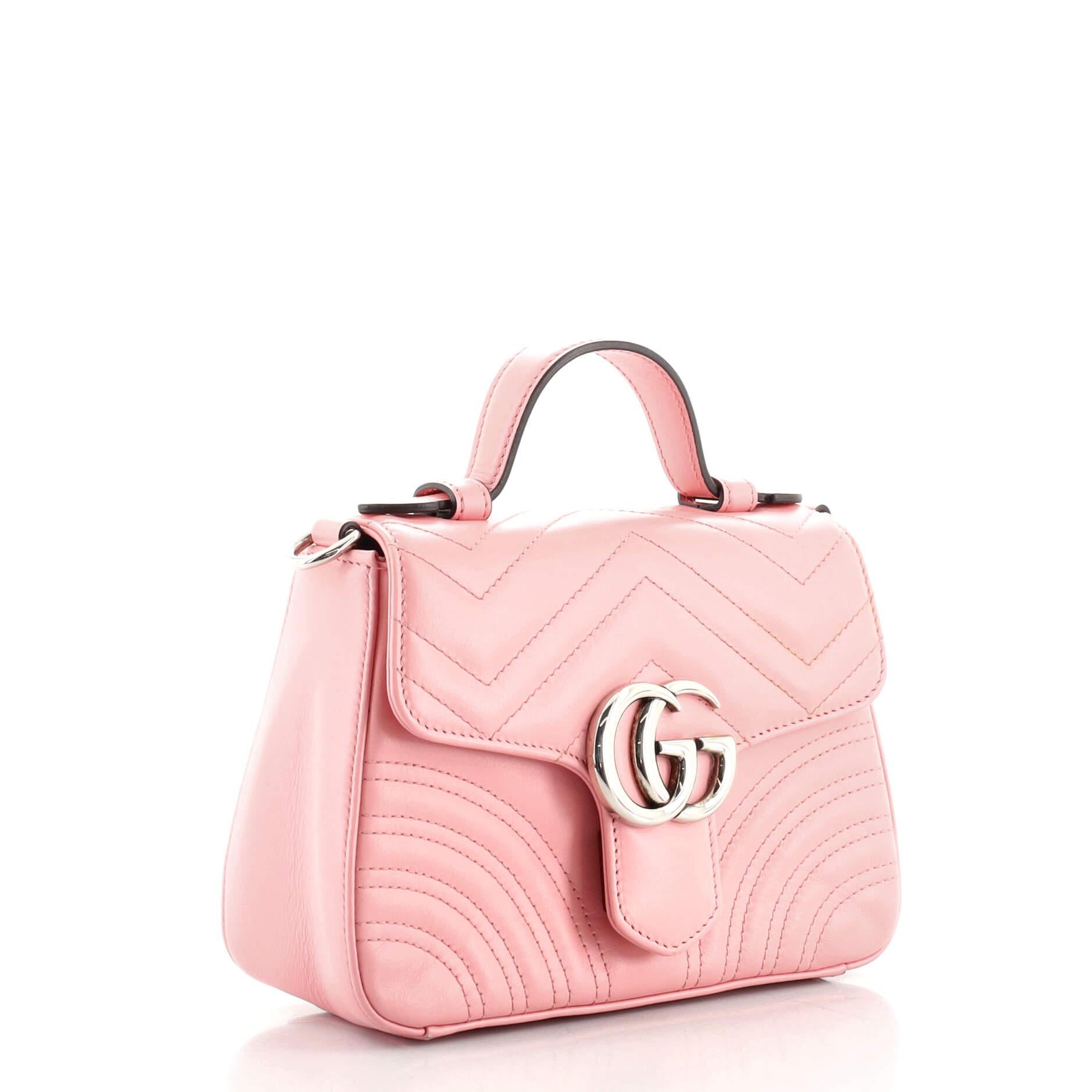 Gucci GG Marmont Top Handle Flap Tasche Matelasse Leder Mini (Pink)