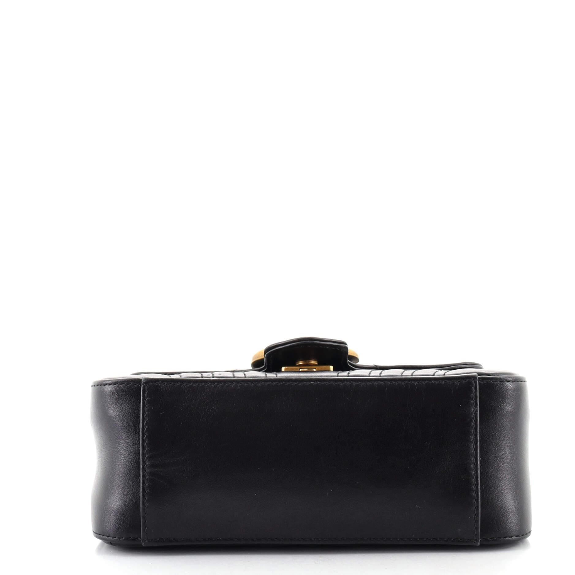 Black Gucci GG Marmont Top Handle Flap Bag Matelasse Leather Mini