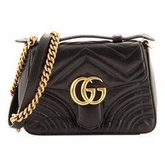 Gucci GG Marmont Top Handle Flap Bag Matelasse Leather Mini