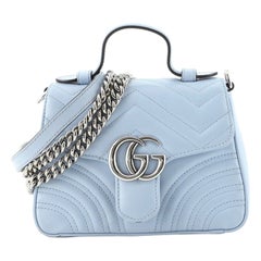 Gucci GG Marmont Top Handle Flap Bag Matelasse Leather Mini