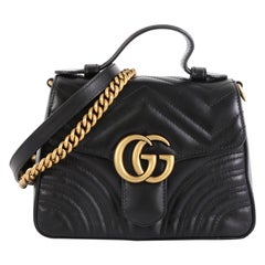 Gucci GG Marmont Top Handle Flap Bag Matelasse Leather Mini 