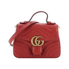 Gucci GG Marmont Top Handle Flap Bag Matelasse Leather Mini