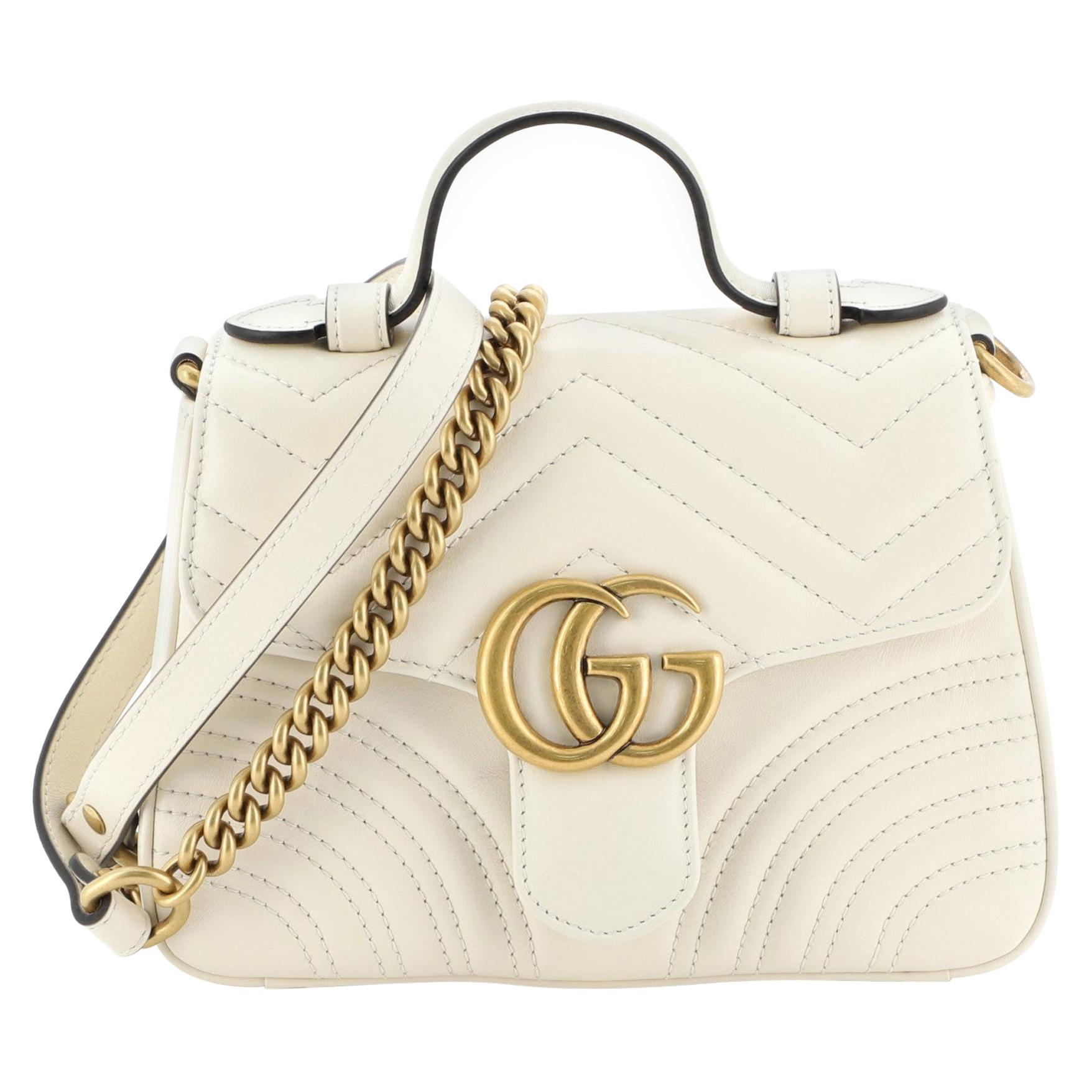 Gucci GG Marmont Top Handle Flap Bag Matelasse Leather Mini