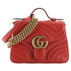 Gucci GG Marmont Top Handle Flap Bag Matelasse Leather Mini