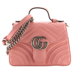 Gucci GG Marmont Top Handle Flap Bag Matelasse Leather Mini