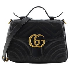 Gucci GG Marmont Top Handle Flap Bag Matelasse Leather Mini
