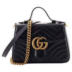 Gucci GG Marmont Top Handle Flap Bag Matelasse Leather Mini