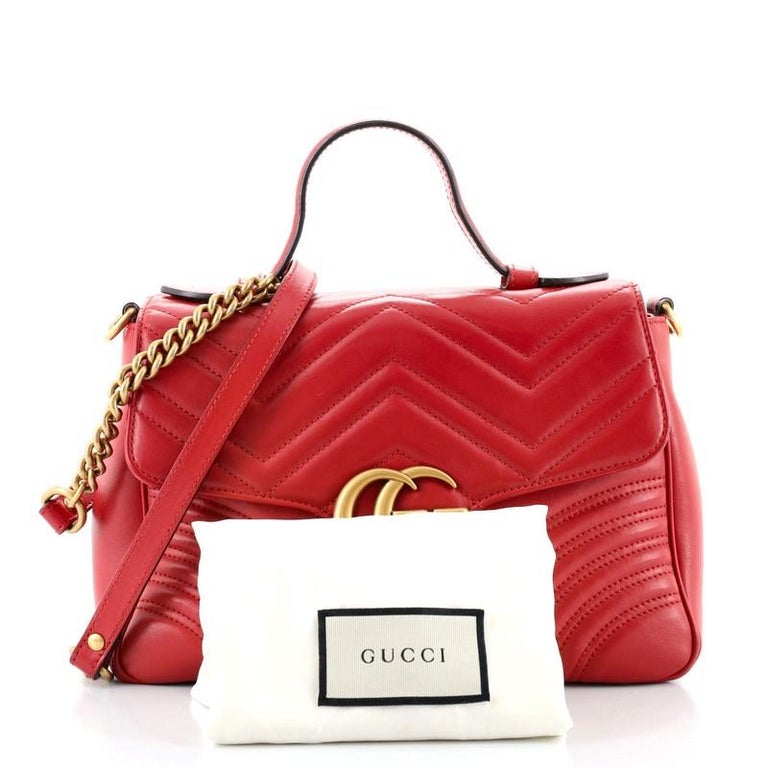 Gucci GG Marmont Top Handle Flap Bag Matelasse Leather Small at 1stDibs