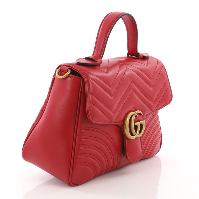 Gucci GG Marmont Top Handle Flap Bag Matelasse Leather Small at 1stDibs