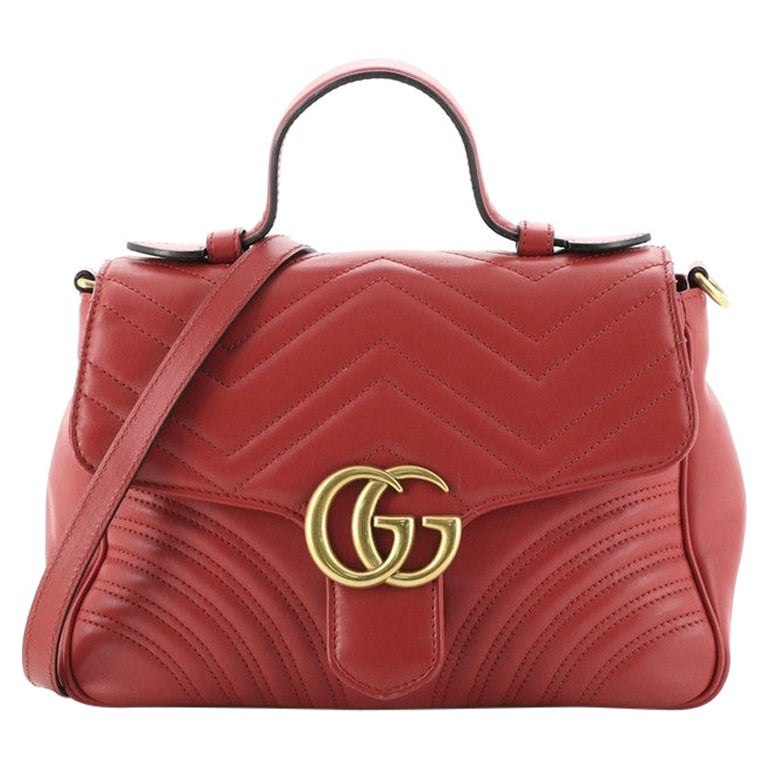 Gucci GG Marmont Top Handle Flap Borsa in pelle Matelasse Small