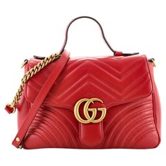 Gucci GG Marmont Top Handle Flap Bag Matelasse Leather Small