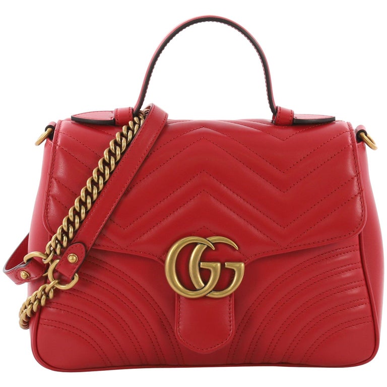 Gucci GG Marmont Top Handle Flap Bag Matelasse Leather Small at 1stDibs