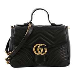 Gucci GG Marmont Top Handle Flap Bag Matelasse Leather Small