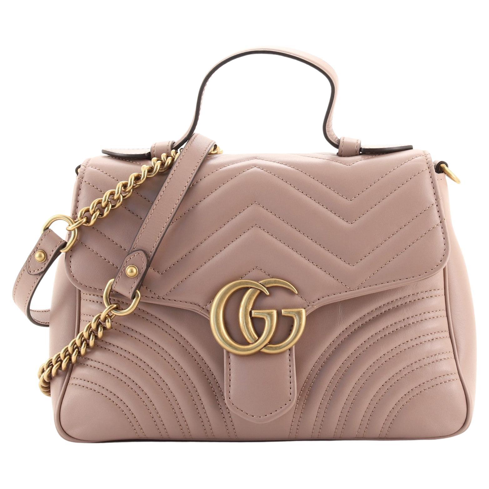 Gucci GG Marmont Top Handle Flap Bag Matelasse Leather Small at 1stDibs